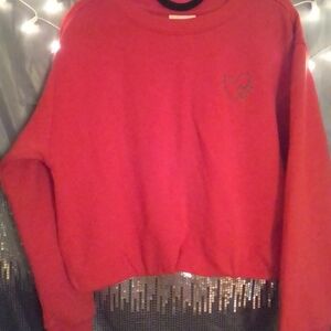 Universal Thread Bold & Bright Red Sweater w/ 2 🖤's stitched on upper front.